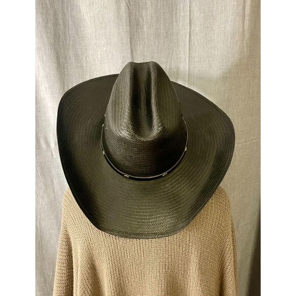 Stetson Stallion Black Straw Cowboy Hat Medium Mexico Western Wide Brim - Picture 2 of 7